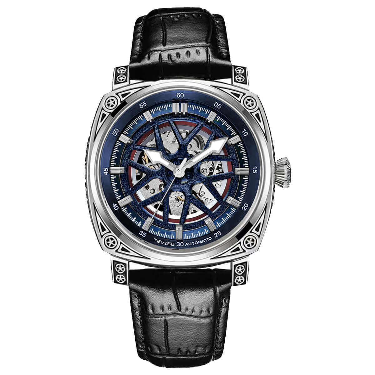 TEVISE Automatic Watch Leather Strap Men