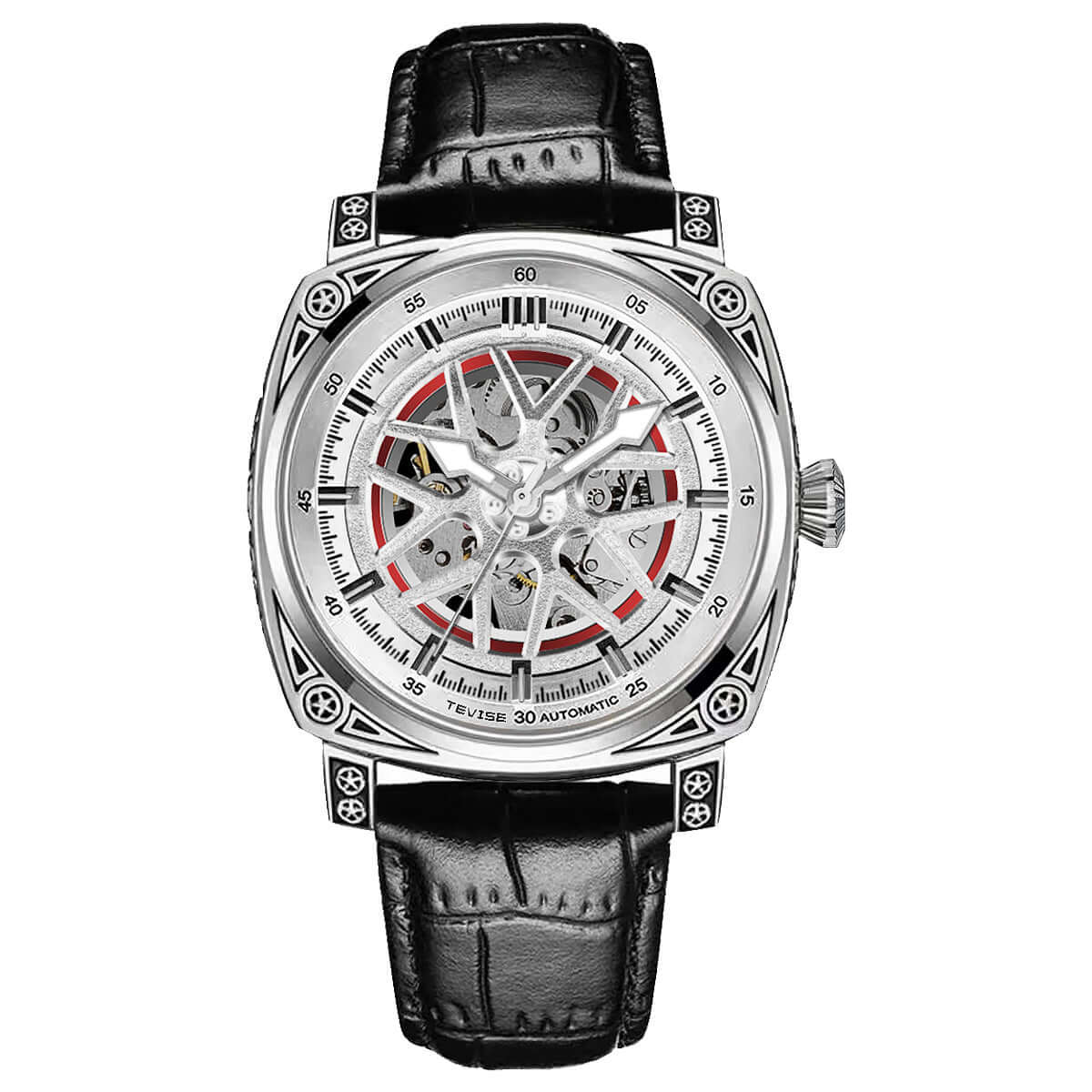 TEVISE Automatic Watch Leather Strap Men