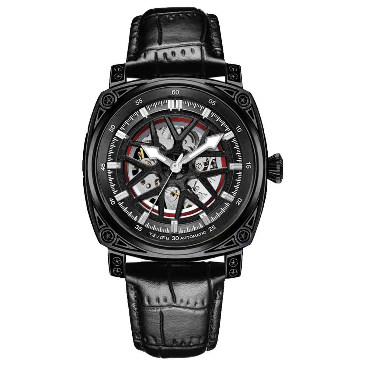 TEVISE Automatic Watch Leather Strap Men