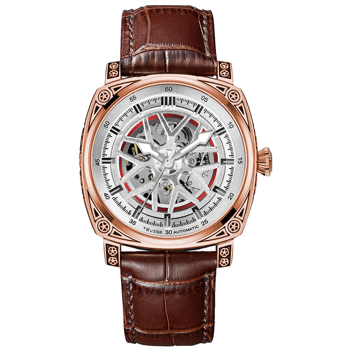 TEVISE Automatic Watch Leather Strap Men