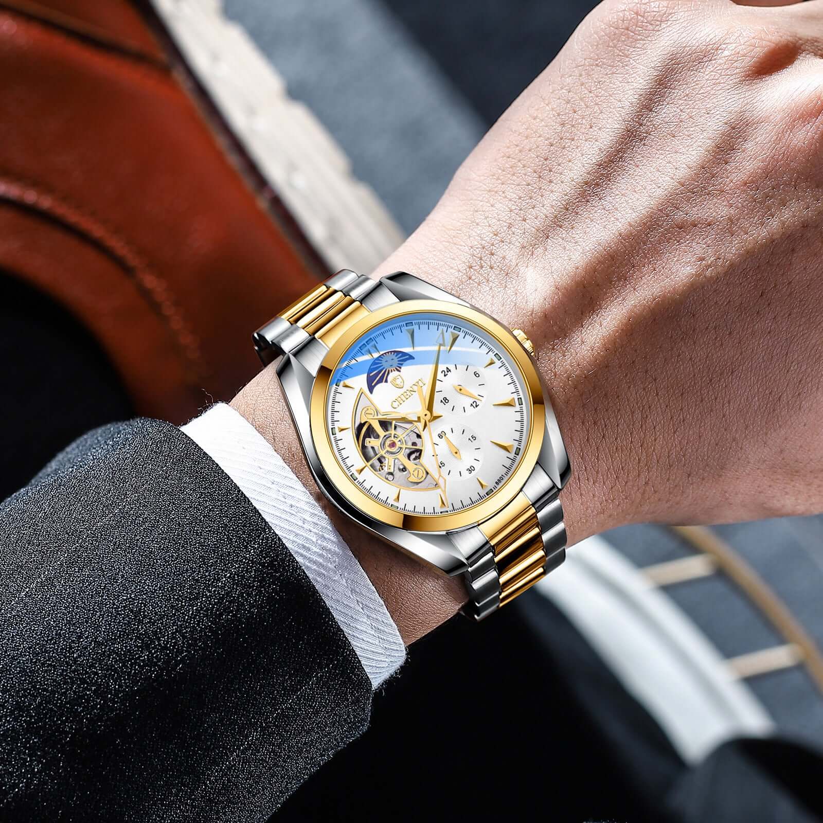 CHENXI Skeleton Automatic Watch Men