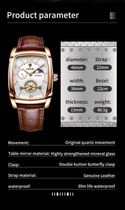 LIGE Tourbillon Mechanical Watch for Men